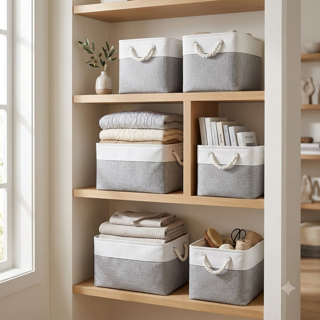 Large Fabric Storage Baskets, 6-Pack – 15 × 11 × 9.5 Inch Foldable Organizers with Handles