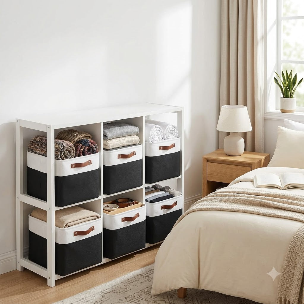 Black & White Fabric Cube Storage Bins – 6-Pack | 11 × 11 × 11" Foldable Organizers