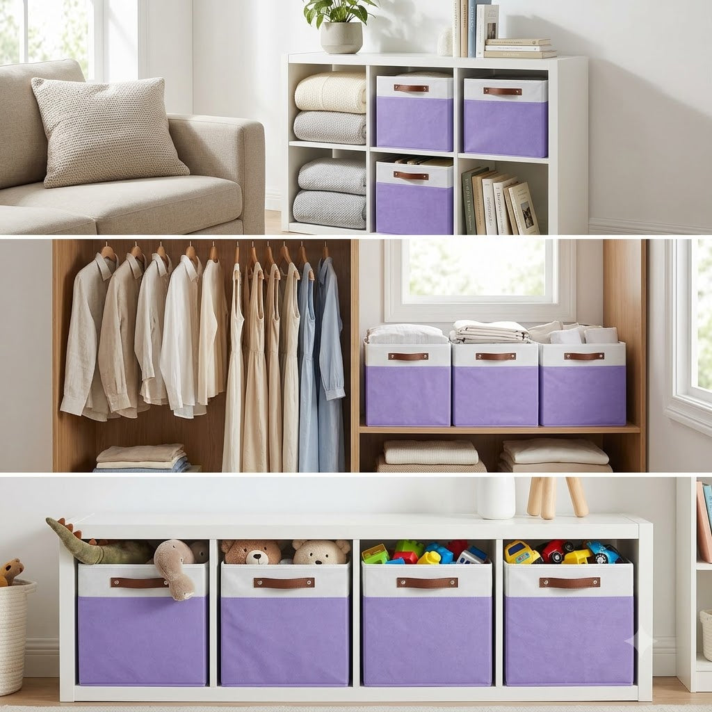 Large Fabric Cube Storage Bins – 4-Pack | 15 × 13 × 13" Foldable Organizers with Handles