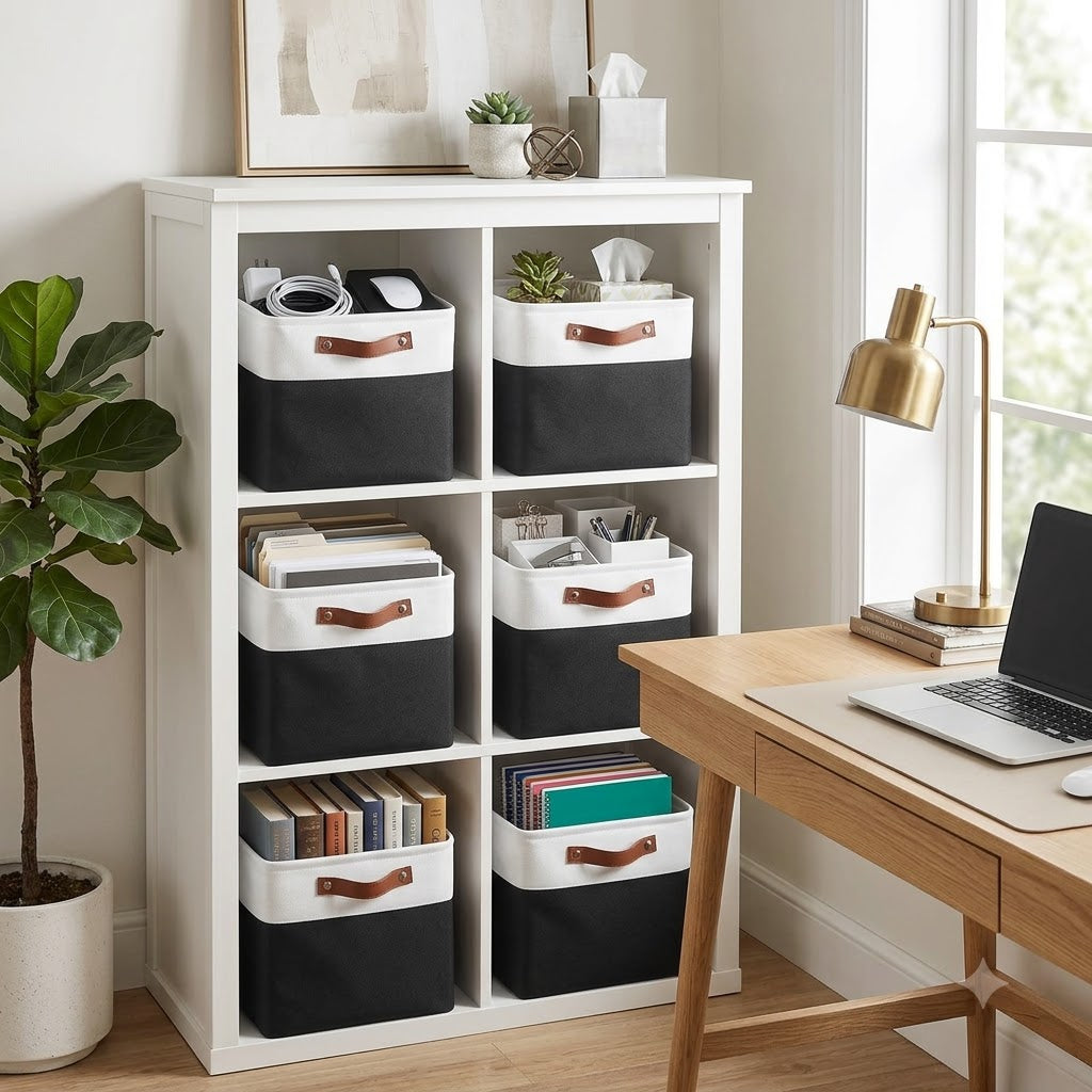 Black & White Fabric Cube Storage Bins – 6-Pack | 11 × 11 × 11" Foldable Organizers