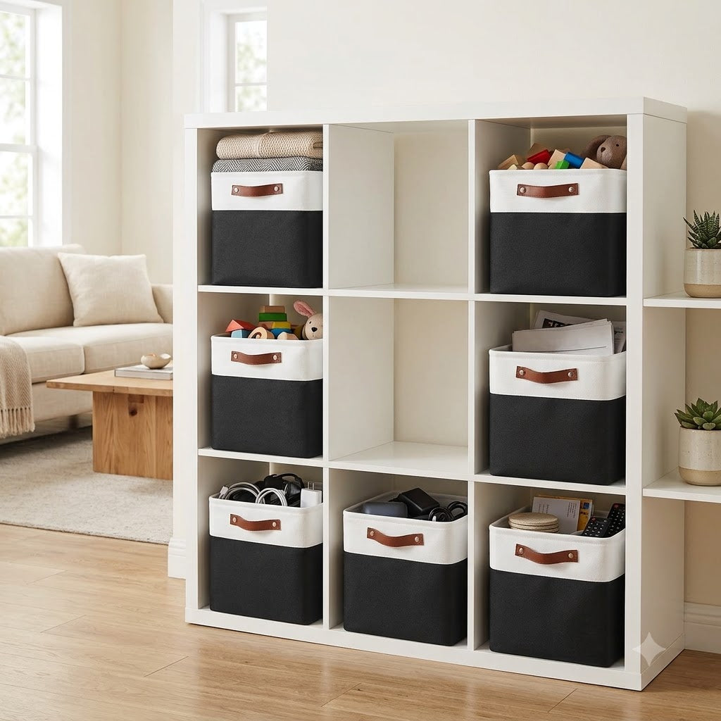 Black & White Fabric Cube Storage Bins – 6-Pack | 11 × 11 × 11" Foldable Organizers