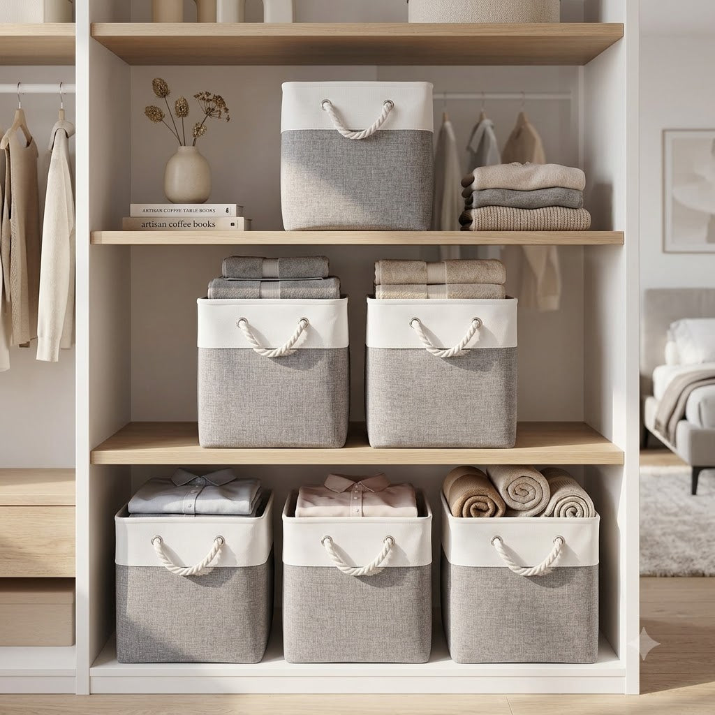 13-Inch Fabric Storage Bins, 6-Pack – Large Foldable Cube Organizers for Closet, Shelves & Home
