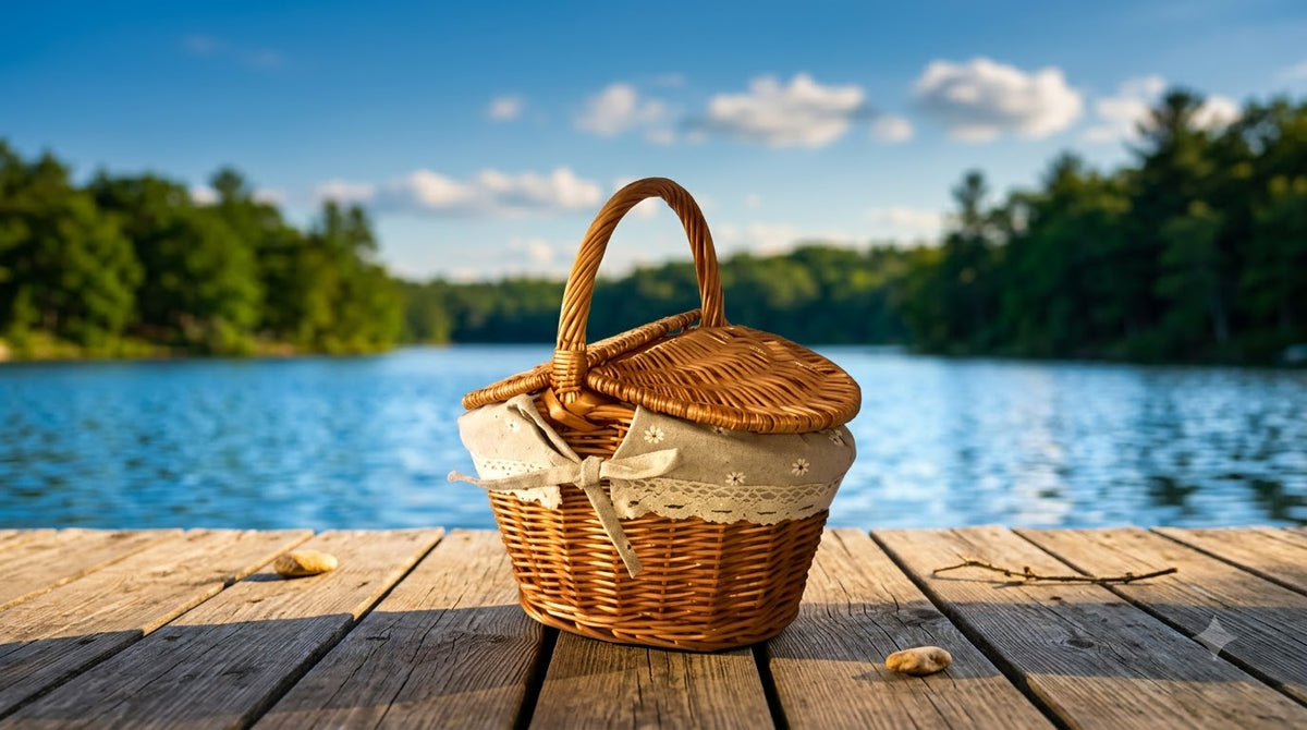 Woven Willow Picnic Basket with Lid – Vintage Picnic, Storage & Gift Basket