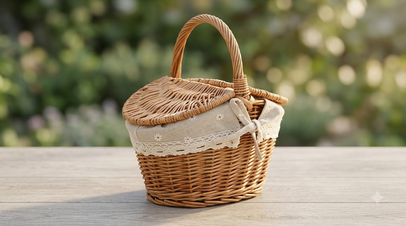 Woven Willow Picnic Basket with Lid – Vintage Picnic, Storage & Gift Basket