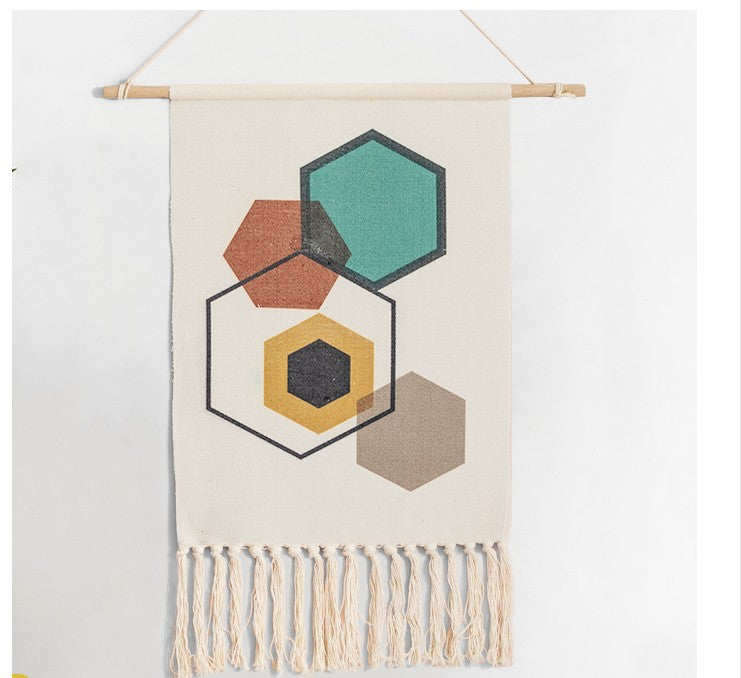 Nordic Woven Tapestry Wall Hanging with Fringe