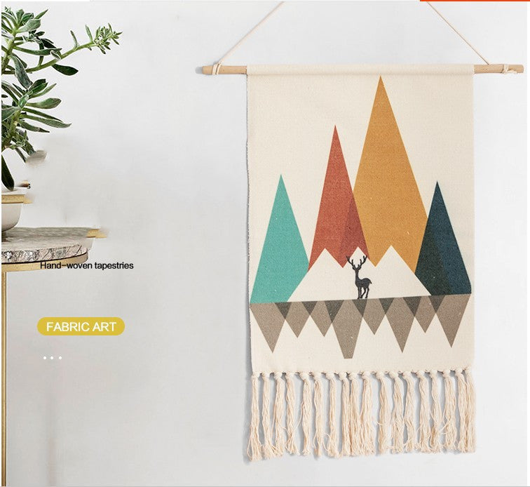 Nordic Woven Tapestry Wall Hanging with Fringe