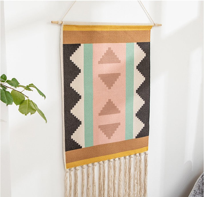 Nordic Woven Tapestry Wall Hanging with Fringe