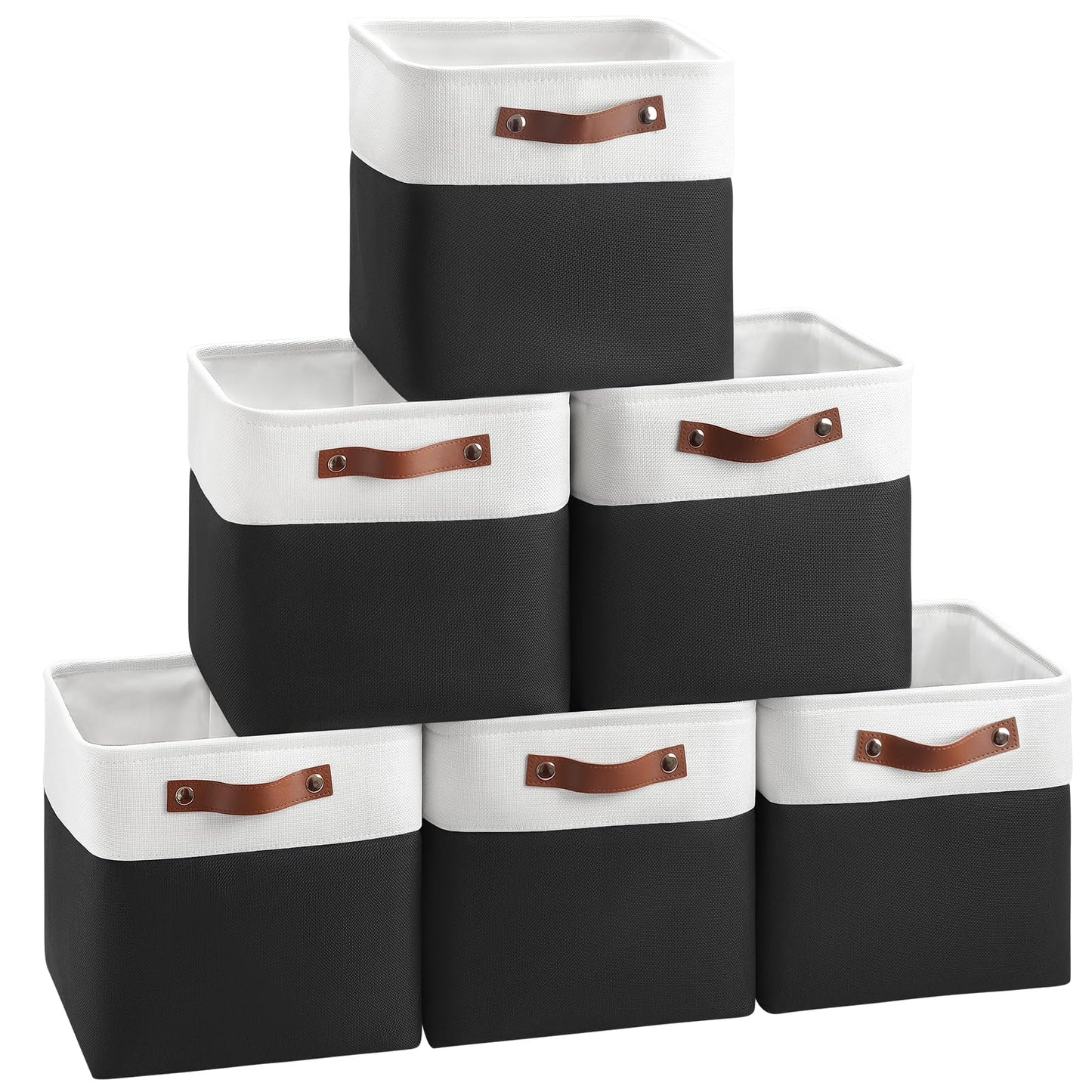 Black & White Fabric Cube Storage Bins – 6-Pack | 11 × 11 × 11" Foldable Organizers