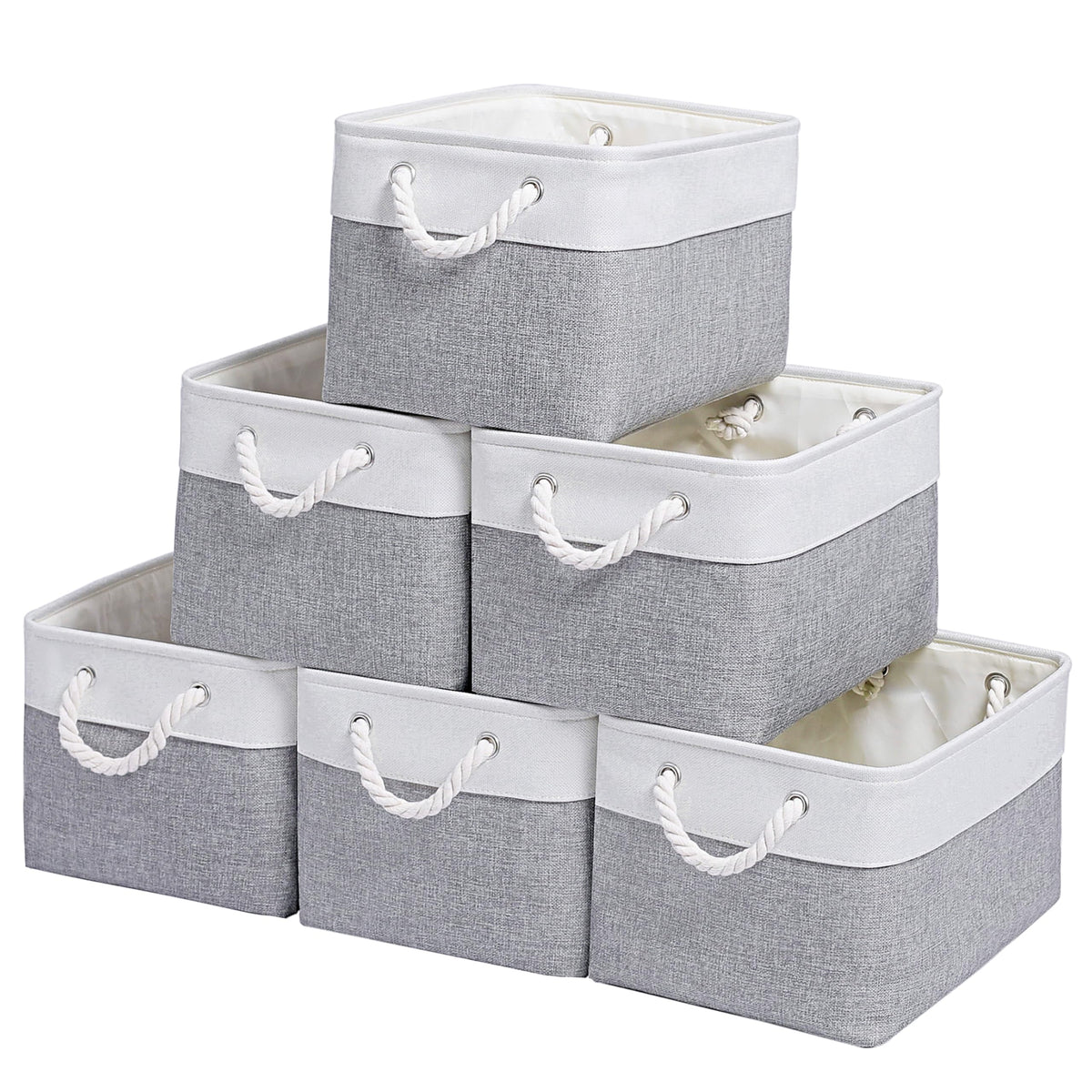 Large Fabric Storage Baskets, 6-Pack – 15 × 11 × 9.5 Inch Foldable Organizers with Handles
