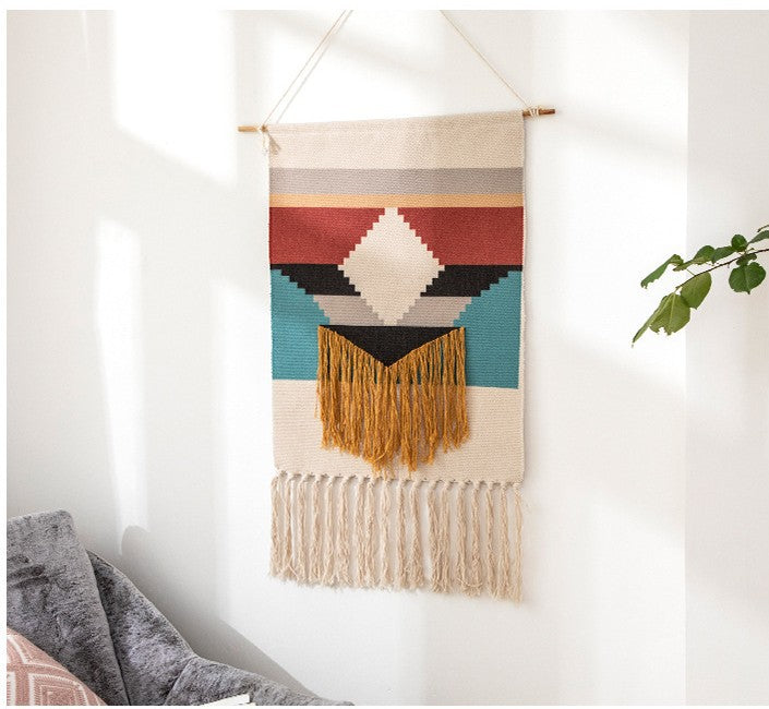 Nordic Woven Tapestry Wall Hanging with Fringe