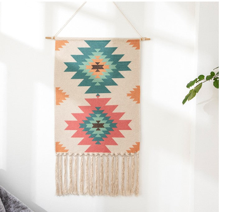 Nordic Woven Tapestry Wall Hanging with Fringe