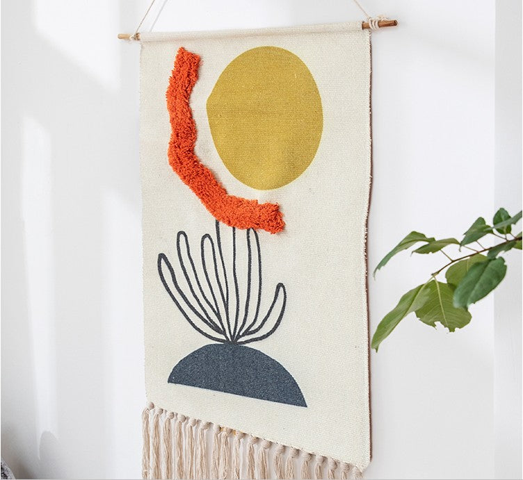 Nordic Woven Tapestry Wall Hanging with Fringe